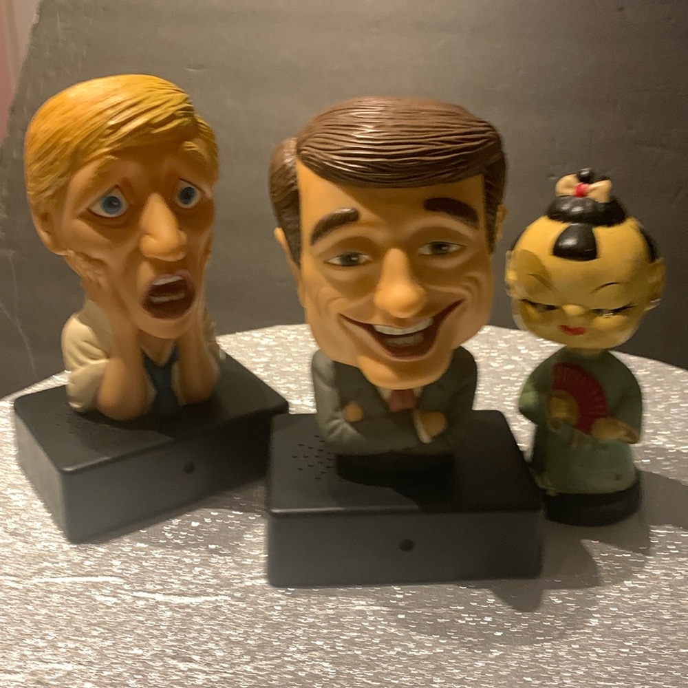 Set of two 1991 John Rau Creations Vintage figures and Japanese bobble head doll